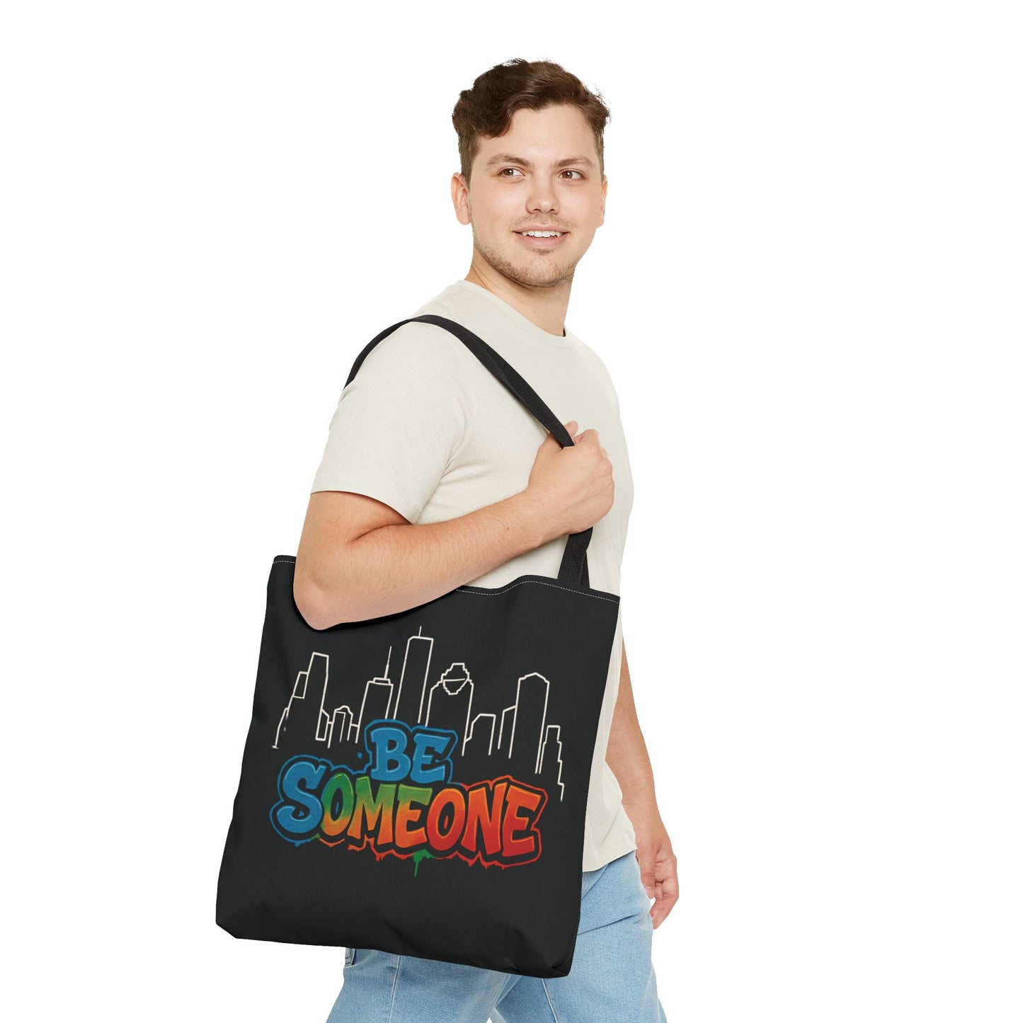 Be Someone Houston Skyline Carry‑All, 100% Polyester Canvas-Style Shoulder Tote Bag, An Inspirational TX Gift for the Street Art Lover