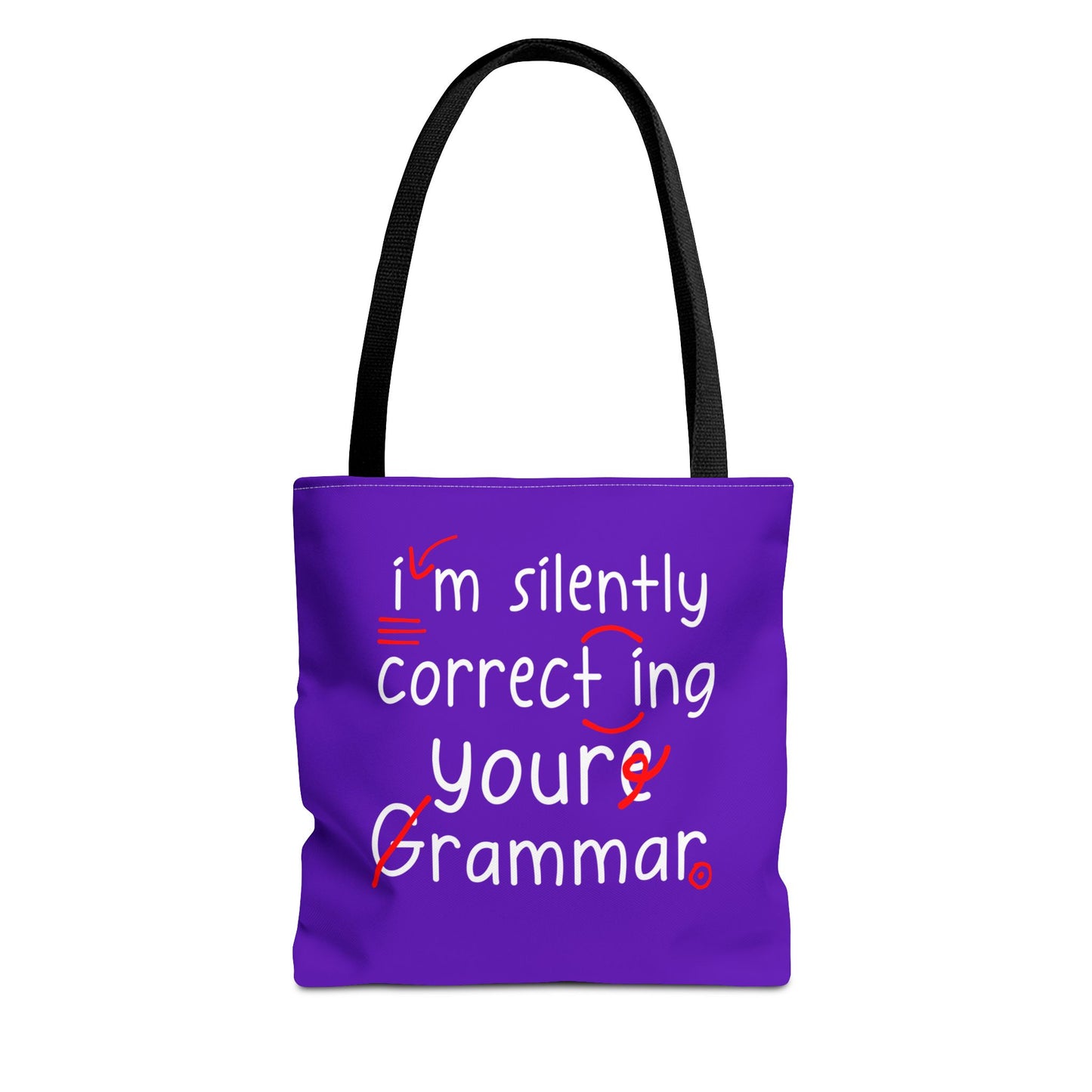 I'm Silently Correcting Your Grammar Tote Bag | Cute Reading Puppy & Bunny Design
