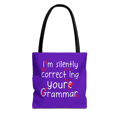 I'm Silently Correcting Your Grammar Tote Bag | Cute Reading Puppy & Bunny Design