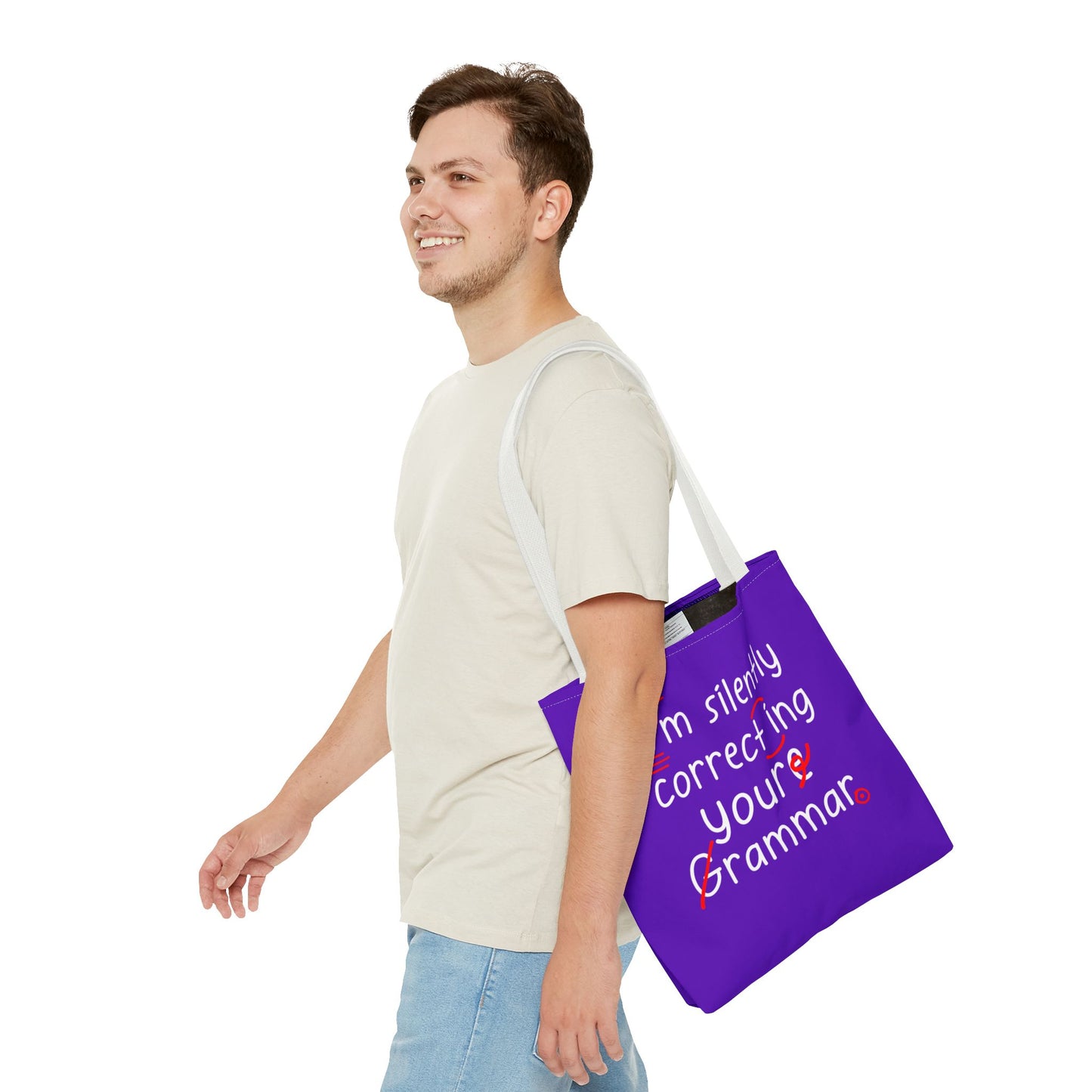 I'm Silently Correcting Your Grammar Tote Bag | Cute Reading Puppy & Bunny Design