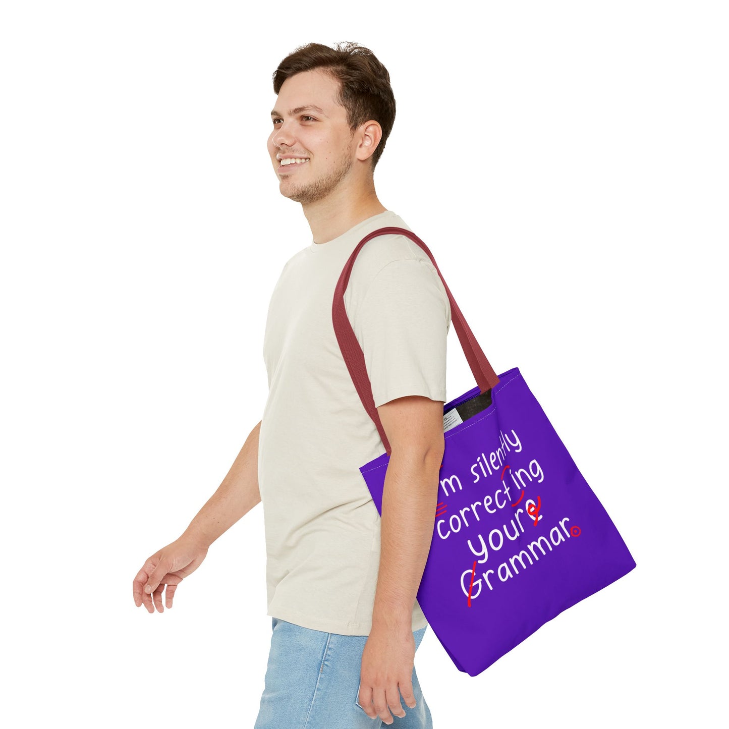 I'm Silently Correcting Your Grammar Tote Bag | Cute Reading Puppy & Bunny Design