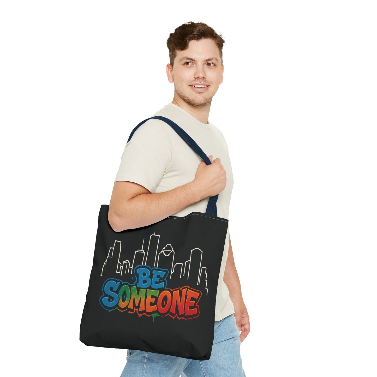Be Someone Houston Skyline Carry‑All, 100% Polyester Canvas-Style Shoulder Tote Bag, An Inspirational TX Gift for the Street Art Lover