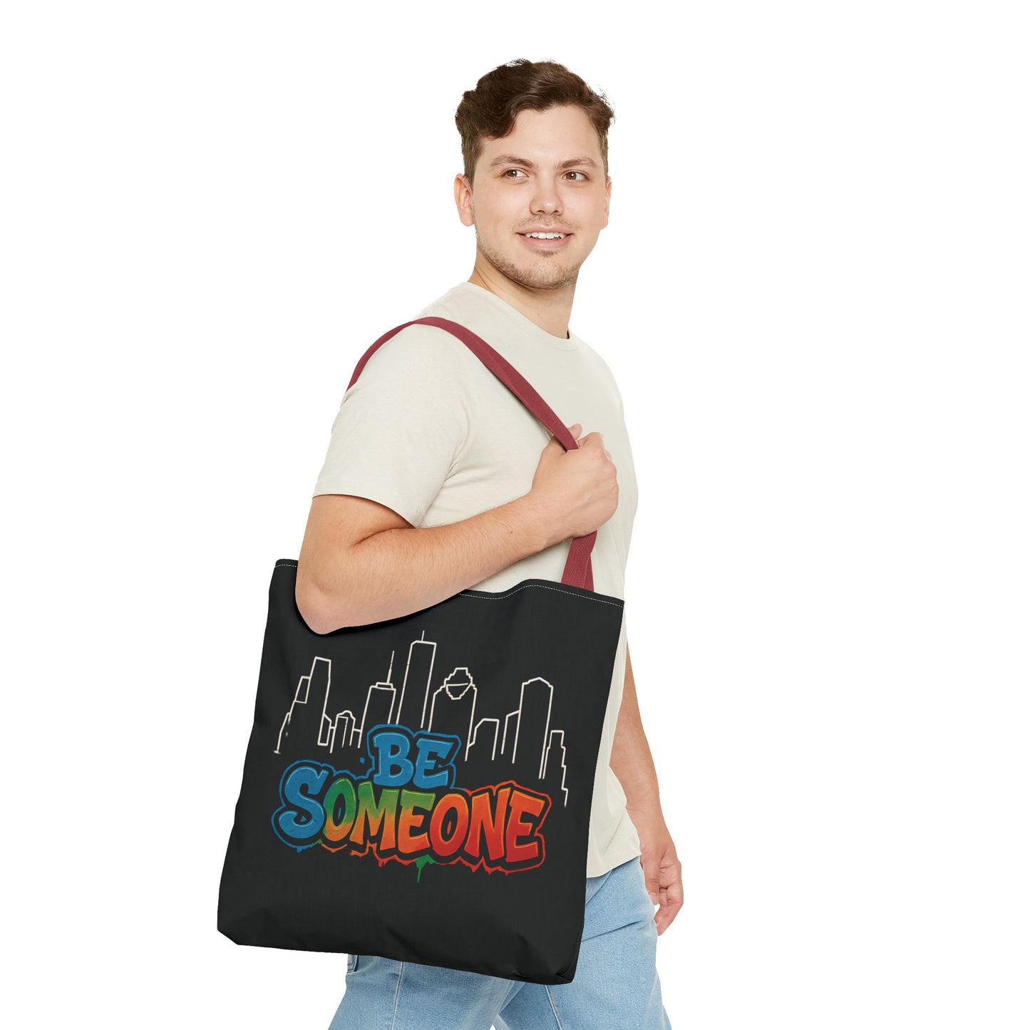 Be Someone Houston Skyline Carry‑All, 100% Polyester Canvas-Style Shoulder Tote Bag, An Inspirational TX Gift for the Street Art Lover