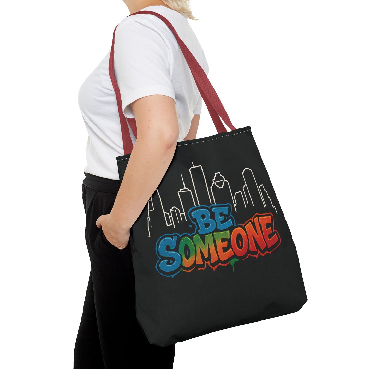 Be Someone Houston Skyline Carry‑All, 100% Polyester Canvas-Style Shoulder Tote Bag, An Inspirational TX Gift for the Street Art Lover