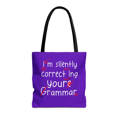 I'm Silently Correcting Your Grammar Tote Bag | Cute Reading Puppy & Bunny Design