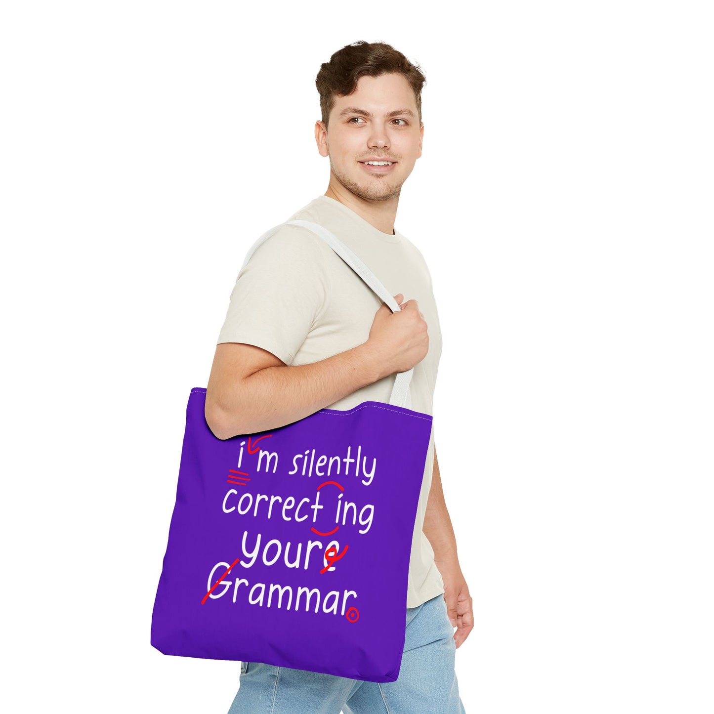 I'm Silently Correcting Your Grammar Tote Bag | Cute Reading Puppy & Bunny Design
