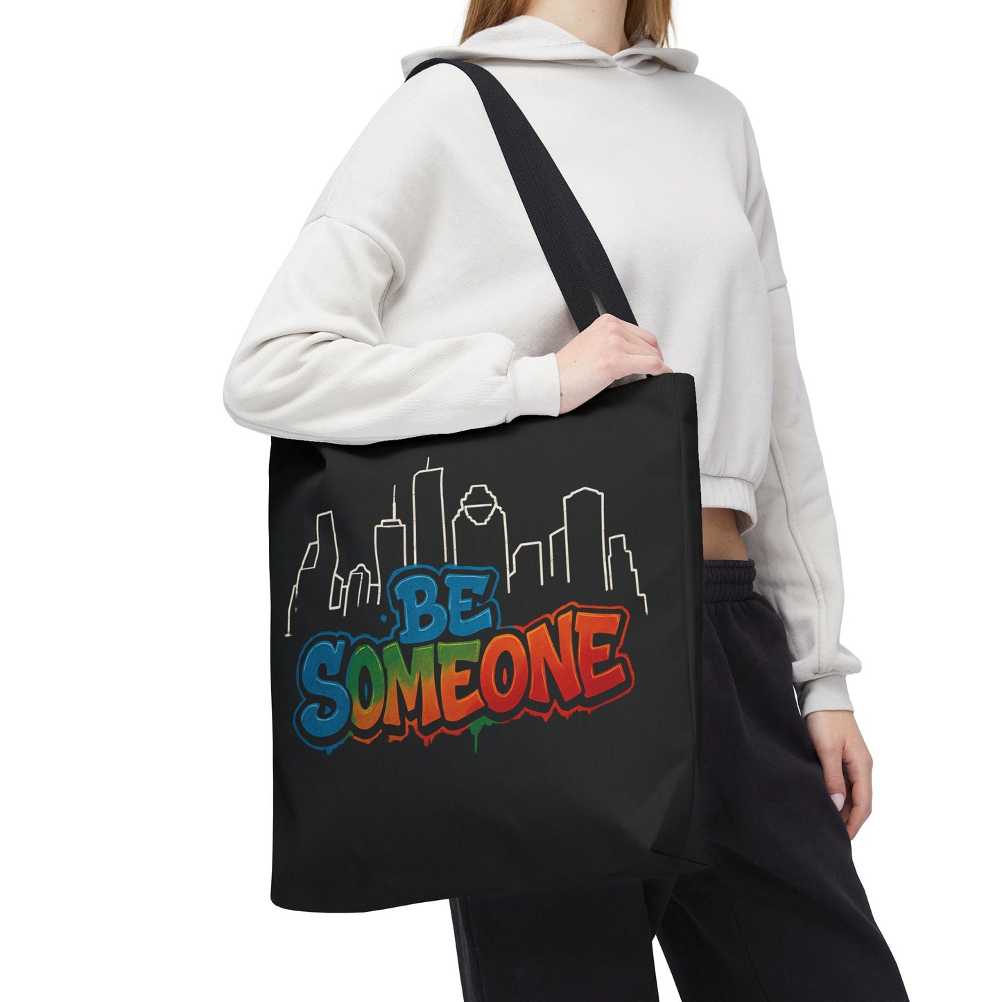 Be Someone Houston Skyline Carry‑All, 100% Polyester Canvas-Style Shoulder Tote Bag, An Inspirational TX Gift for the Street Art Lover