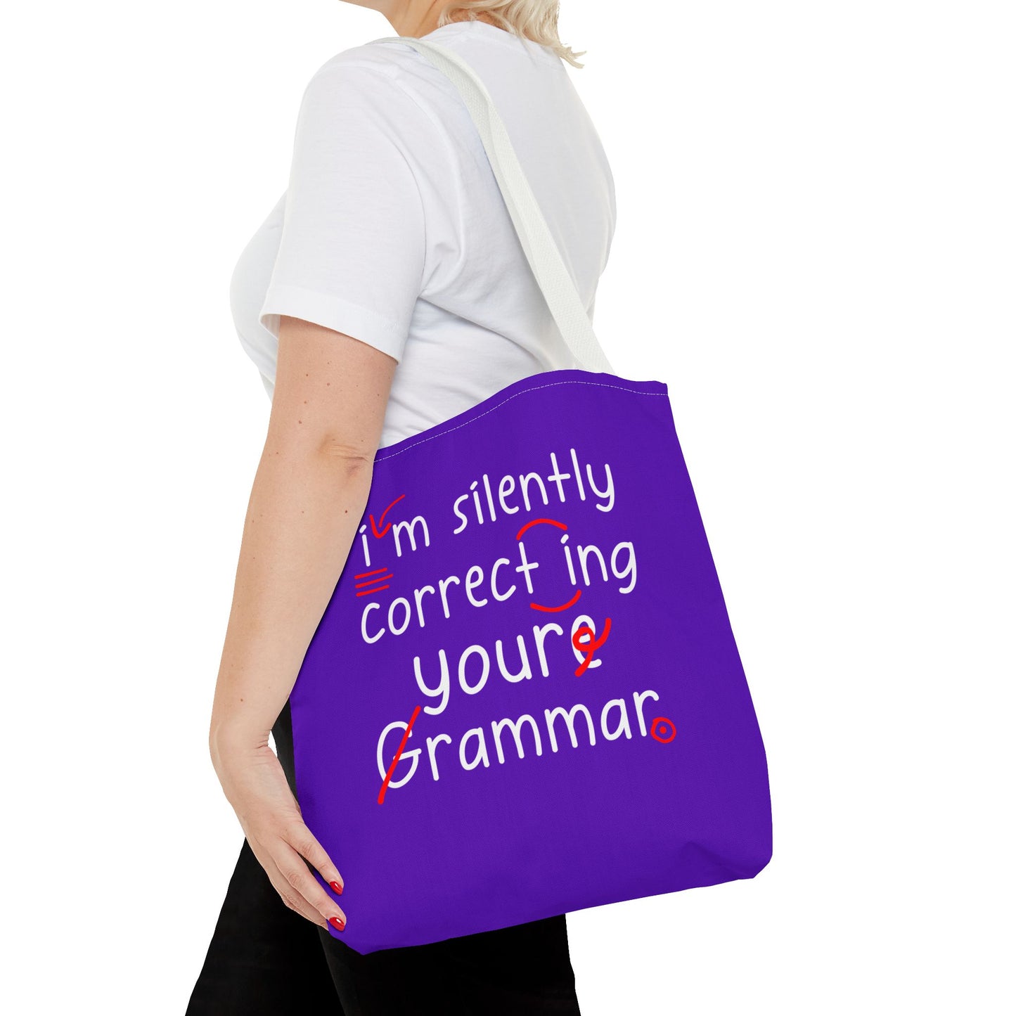 I'm Silently Correcting Your Grammar Tote Bag | Cute Reading Puppy & Bunny Design