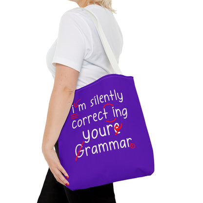 I'm Silently Correcting Your Grammar Tote Bag | Cute Reading Puppy & Bunny Design