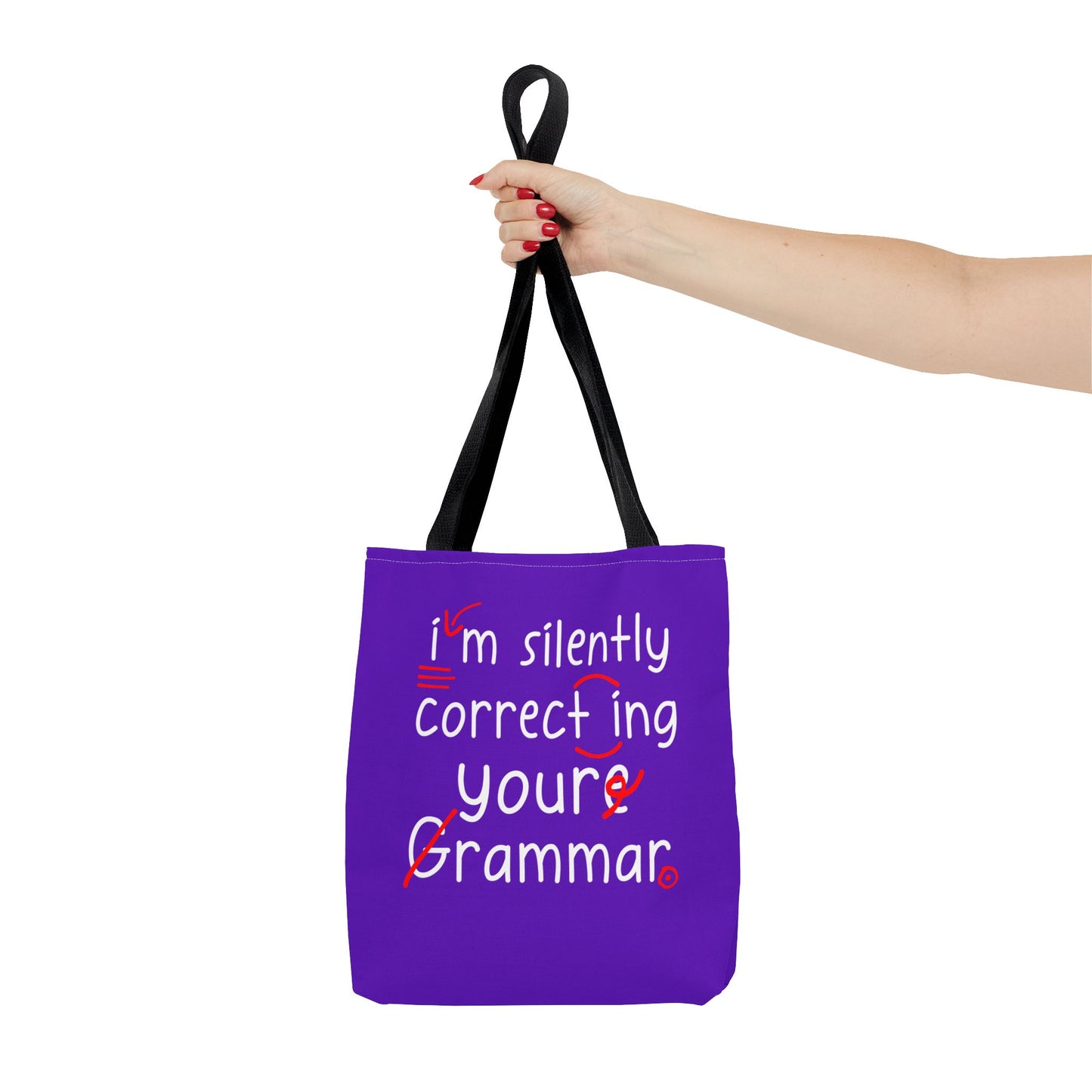 I'm Silently Correcting Your Grammar Tote Bag | Cute Reading Puppy & Bunny Design