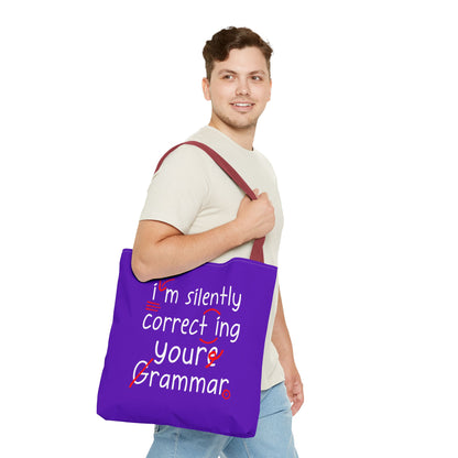 I'm Silently Correcting Your Grammar Tote Bag | Cute Reading Puppy & Bunny Design