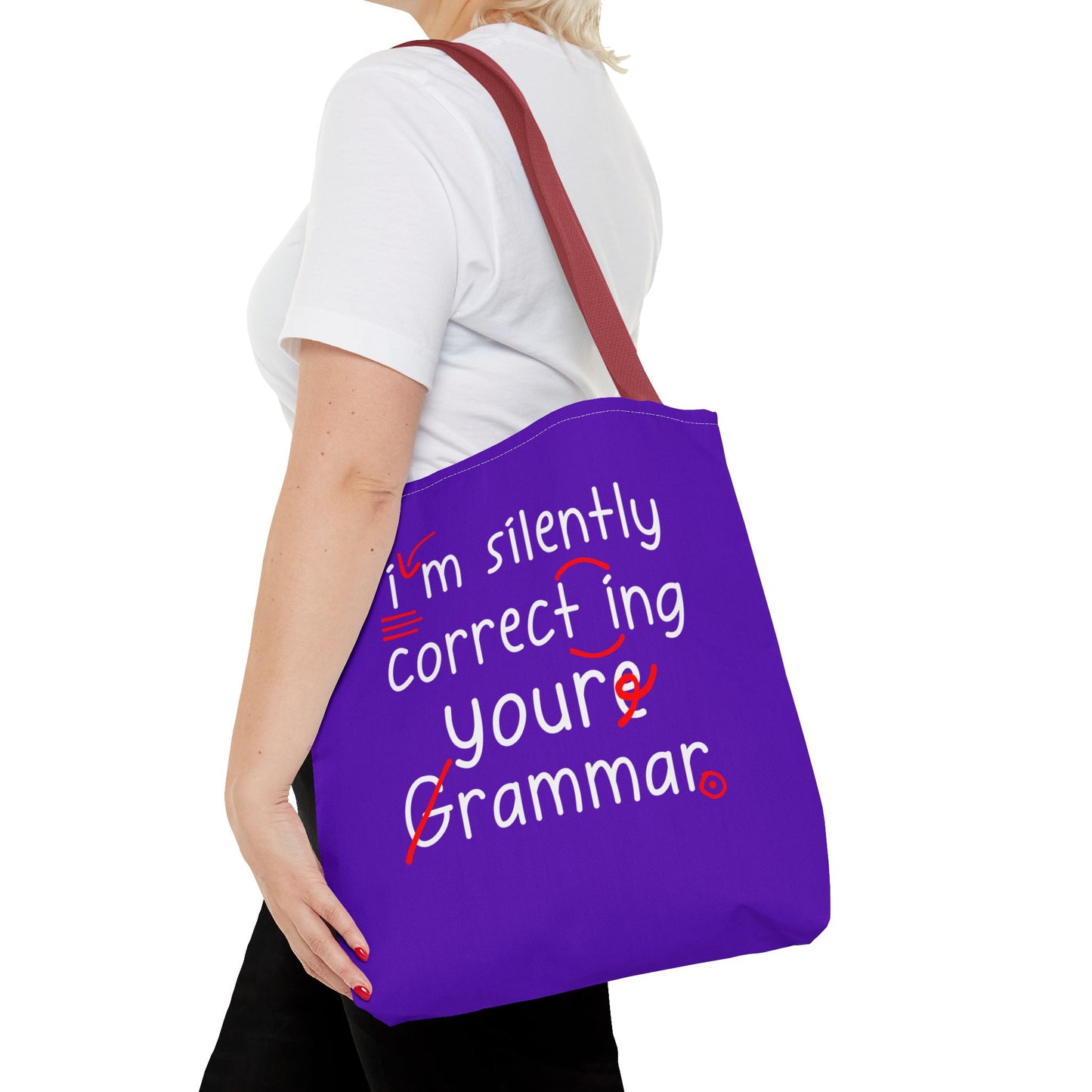 I'm Silently Correcting Your Grammar Tote Bag | Cute Reading Puppy & Bunny Design