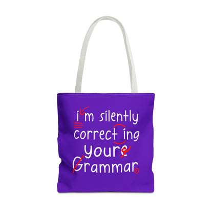 I'm Silently Correcting Your Grammar Tote Bag | Cute Reading Puppy & Bunny Design