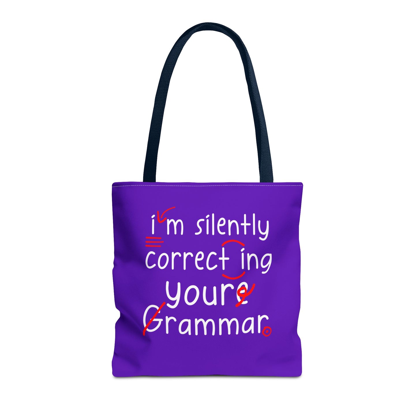 I'm Silently Correcting Your Grammar Tote Bag | Cute Reading Puppy & Bunny Design