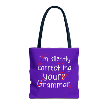 I'm Silently Correcting Your Grammar Tote Bag | Cute Reading Puppy & Bunny Design
