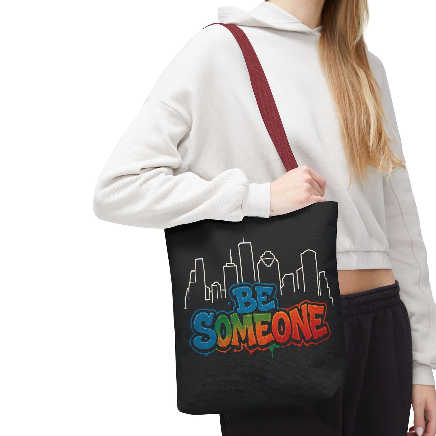 Be Someone Houston Skyline Carry‑All, 100% Polyester Canvas-Style Shoulder Tote Bag, An Inspirational TX Gift for the Street Art Lover