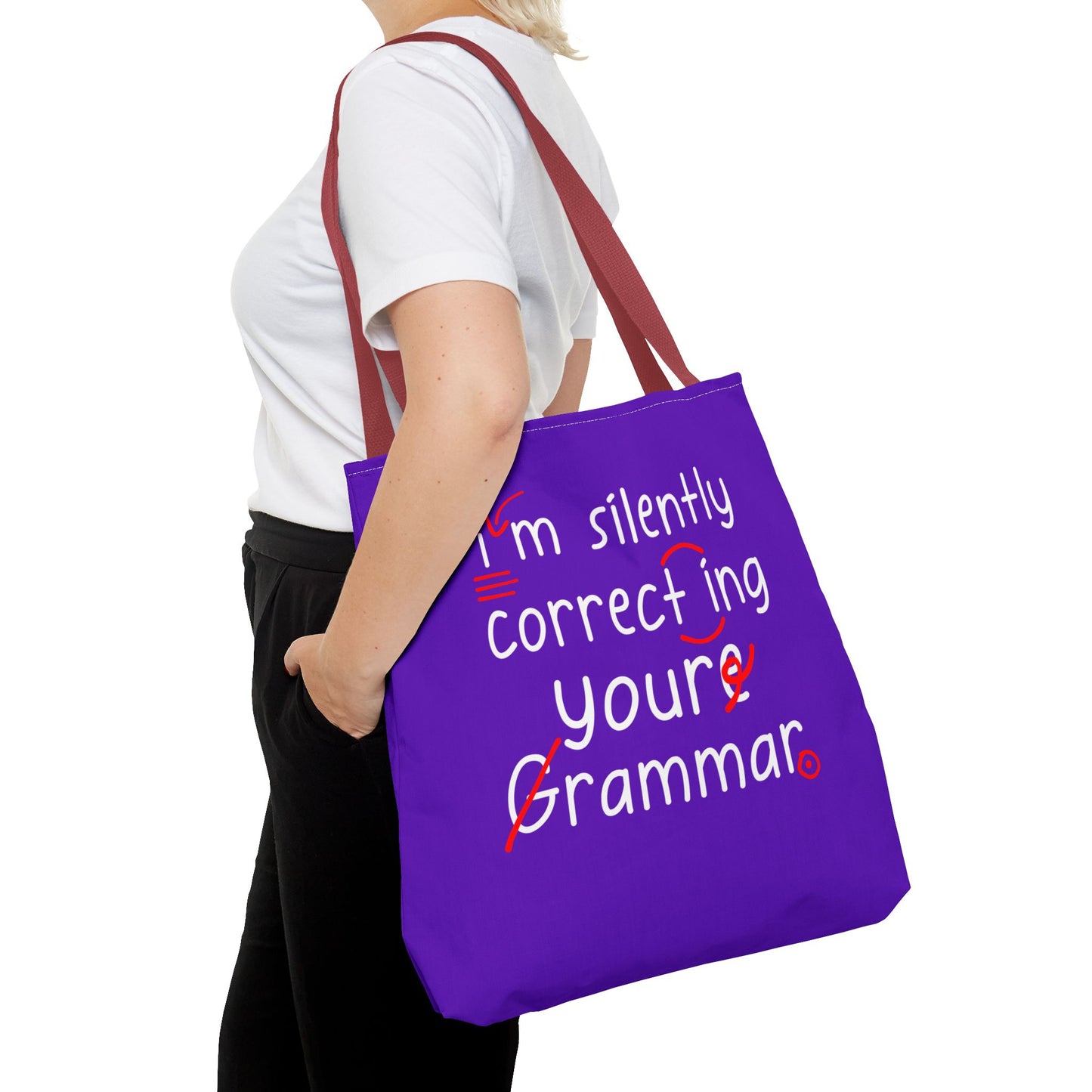 I'm Silently Correcting Your Grammar Tote Bag | Cute Reading Puppy & Bunny Design