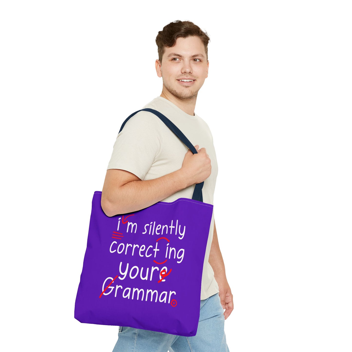 I'm Silently Correcting Your Grammar Tote Bag | Cute Reading Puppy & Bunny Design