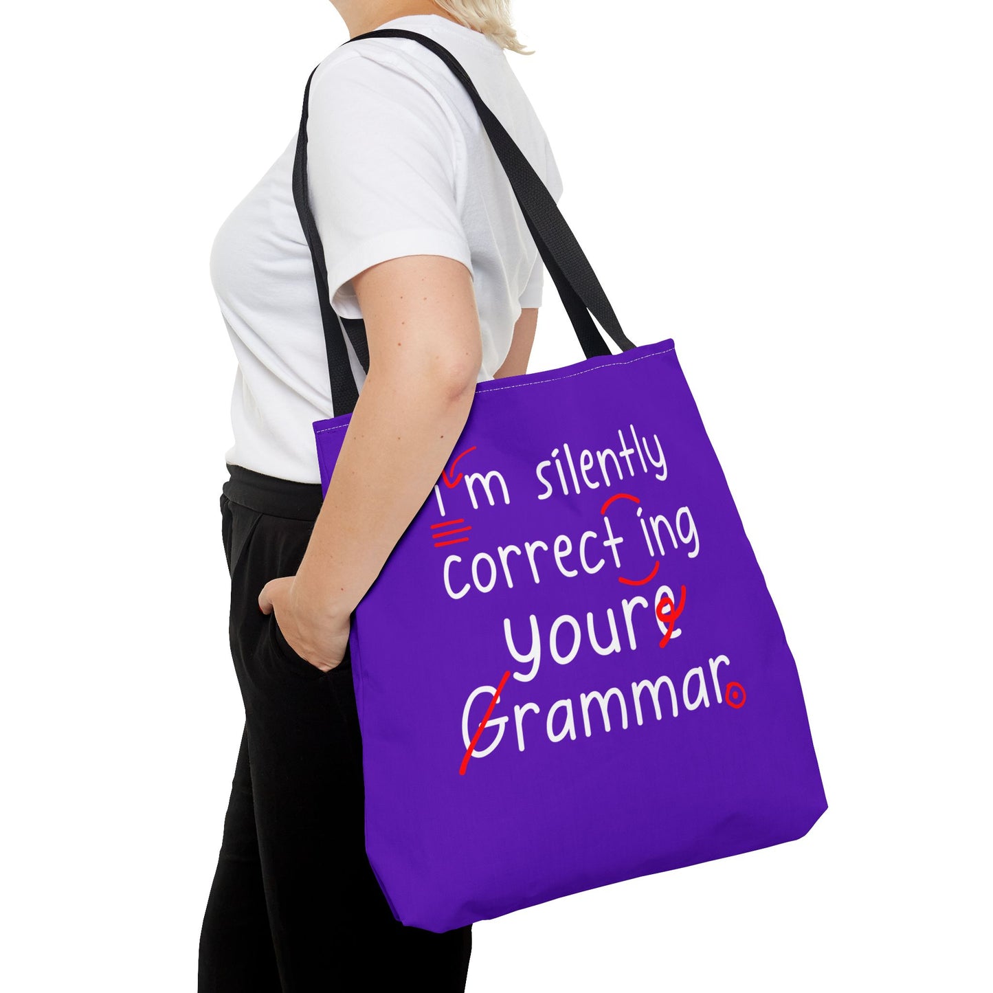 I'm Silently Correcting Your Grammar Tote Bag | Cute Reading Puppy & Bunny Design