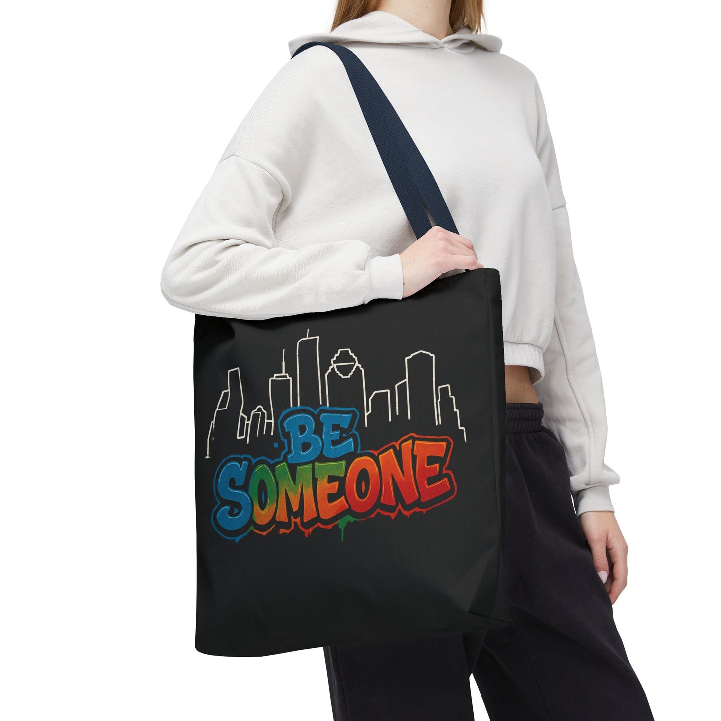 Be Someone Houston Skyline Carry‑All, 100% Polyester Canvas-Style Shoulder Tote Bag, An Inspirational TX Gift for the Street Art Lover
