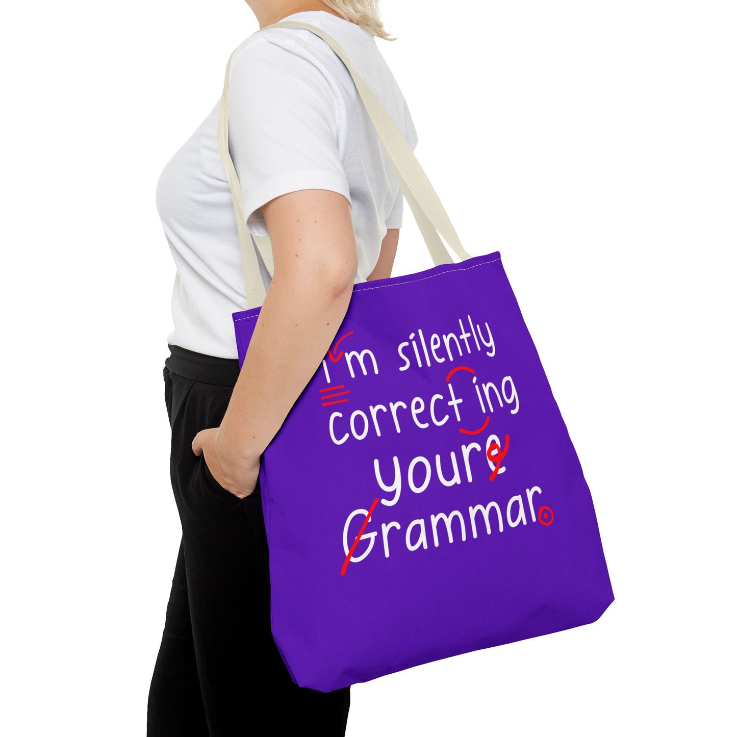 I'm Silently Correcting Your Grammar Tote Bag | Cute Reading Puppy & Bunny Design
