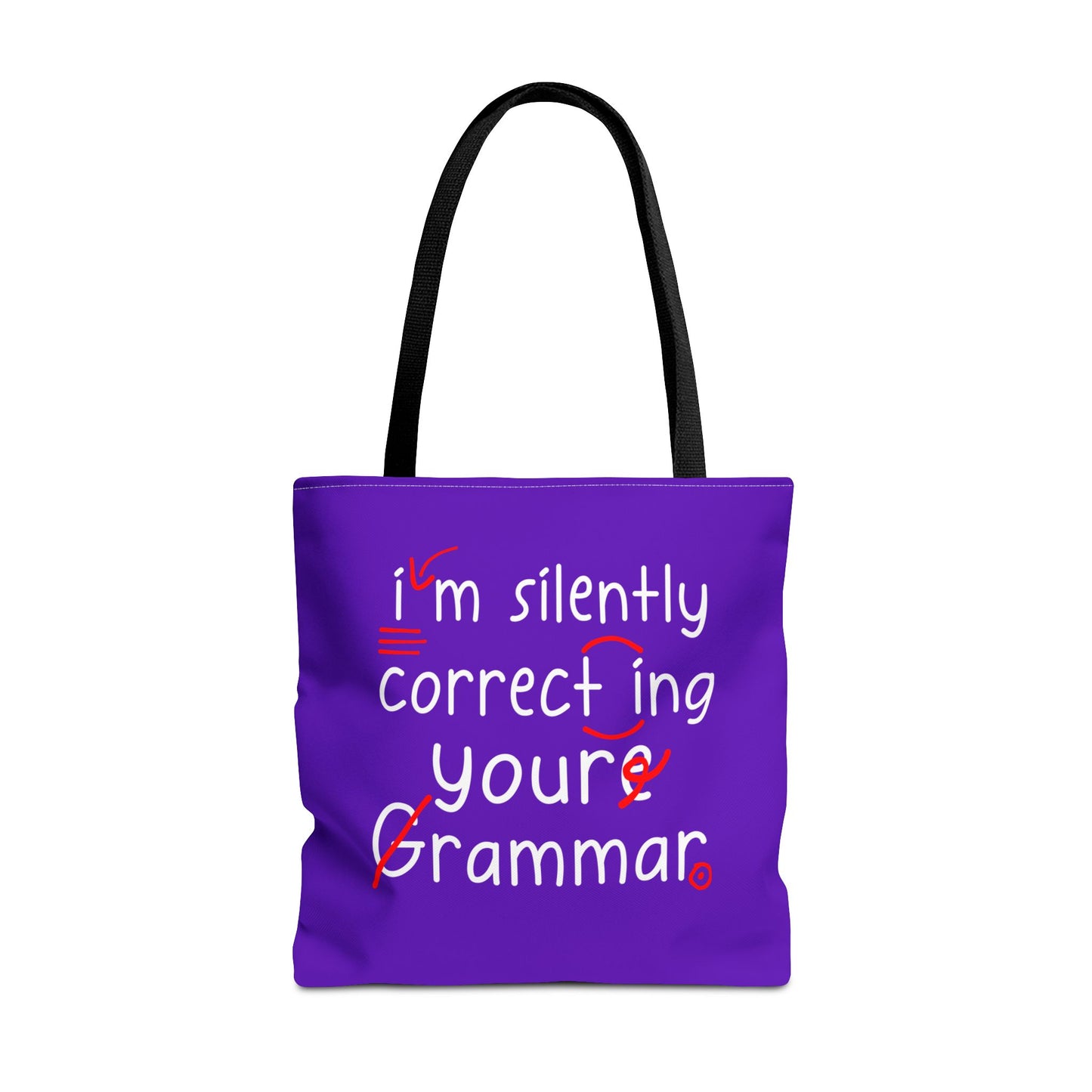 I'm Silently Correcting Your Grammar Tote Bag | Cute Reading Puppy & Bunny Design