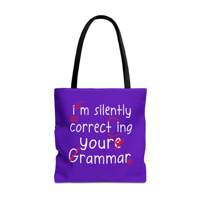 I'm Silently Correcting Your Grammar Tote Bag | Cute Reading Puppy & Bunny Design