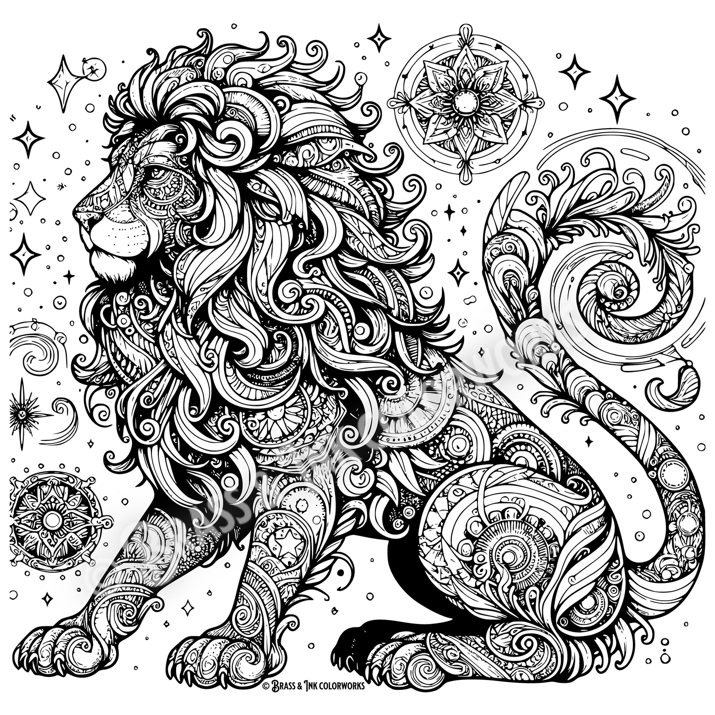 Printable Steampunk Lion Coloring Page – Intricate Mechanical Animal Design – Instant Download