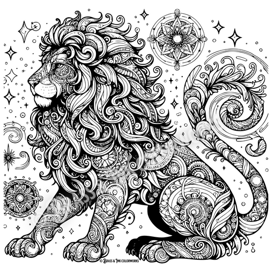 Printable Steampunk Lion Coloring Page – Intricate Mechanical Animal Design – Instant Download